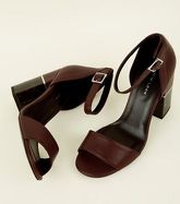 Dark Red Marble Effect Block Heel Sandals New Look