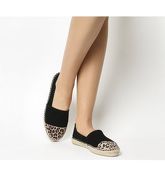 Office Lucky Espadrille With Toe Cap BLACK SUEDE WITH LEOPARD TOE CAP