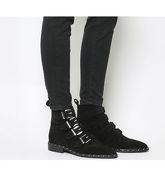 Office Amsterdam- Multi Buckle Studded Boot BLACK SUEDE