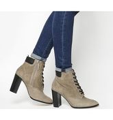 Office Attitude- Lace Up Block Heel Boot TAUPE SUEDE