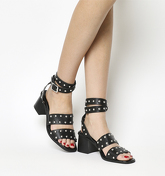 Office Fan Girl Block Heel Studded Sandal BLACK LEATHER