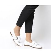 Office Fringe Loafer With Buckle Strap WHITE LEATHER