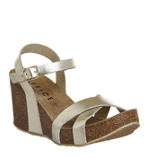 Office Mystery Cross Strap Cork Wedges GOLD LEATHER