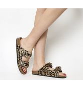 Office Supersonic- Footbed Sandal LEOPARD COW HAIR GOLD HARDWARE