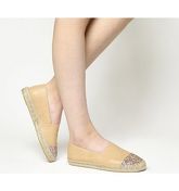Office Lucky Espadrille With Toe Cap NUDE LEATHER ROSE GOLD GLITTER