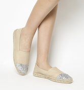 Office Lucky Espadrille With Toe Cap NUDE LEATHER SILVER GLITTER