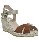 Gaimo for OFFICE Cury Wedge Espadrille TAN LEATHER METALIC LINEN