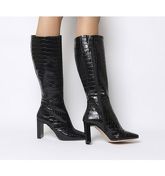 Office Kobra-set Back Heel Knee Boot BLACK CROC LEATHER