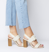 Office Honest Buckle Strap Block Sandal OFF WHITE LEATHER