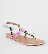 Black Leather Zebra Print Strap Sandals New Look