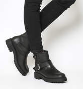 Office Amery- Buckle Biker Boot BLACK LEATHER GUNMETAL