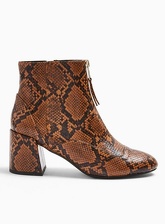 Womens Belle Brown Snake Print Zip Front Boots, BROWN