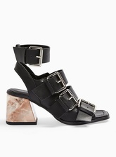 Womens Storm Black Multi Buckle Flared Heel Sandals, BLACK