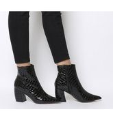 Office Aloud- Point Block Heel Boot BLACK CROC PATENT