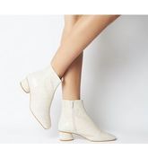 Office Almond- Low Block Heel Boot OFF WHITE CROC LEATHER
