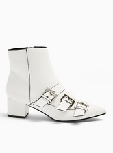 Womens Bowy White Multi Buckle Boots, WHITE