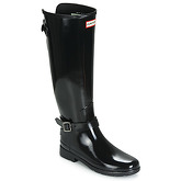 Hunter  REFINED BACK ADJUSTABLE TALL W/ ANKLE STRAP GLOSS  women's Wellington Boots in Black