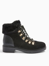 Womens Bliss Black Fax Fur Tongue Lace Up Ankle Boots, BLACK