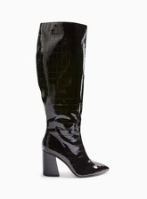 Womens Olympia Black Crocodile Design Shaft Knee High Boots, BLACK