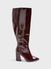 Womens Olympia Burgundy Crocodile Design Shaft Knee High Boots, BURGUNDY