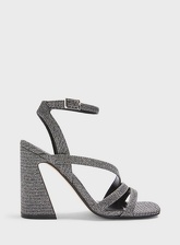 Womens Solo Silver Flared Heel Strap Sandals, SILVER
