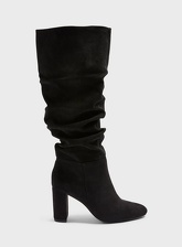 Womens Oxford Black Ruched Knee High Boots, BLACK