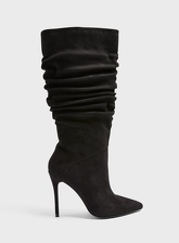 Womens Ola Black Ruched Knee High Heel Boots, BLACK