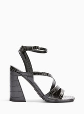 Womens Solo Black Flared Heel Strappy Sandals, BLACK
